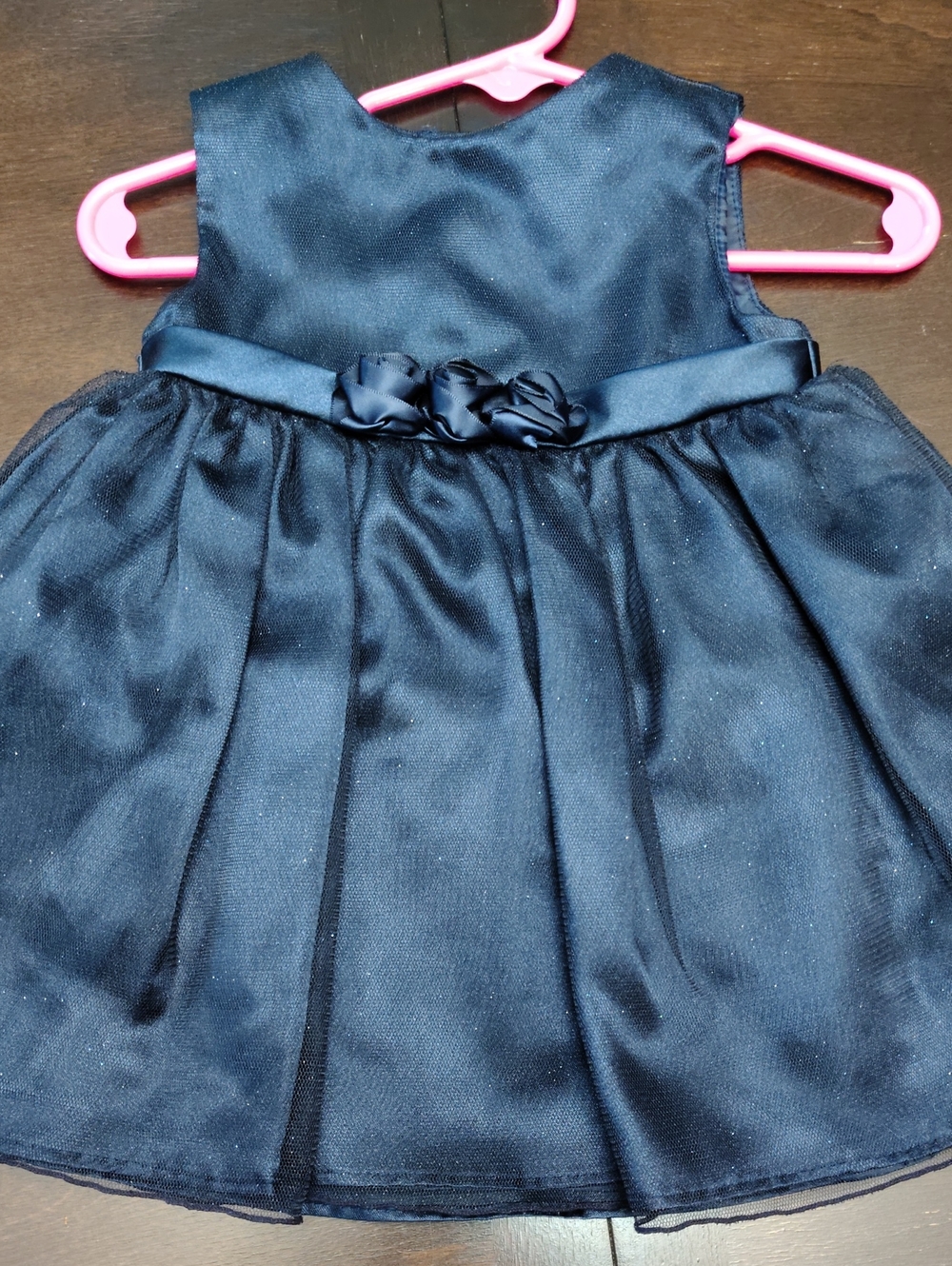 Girls Navy blue Black Satin Sparkle Tulle Flower-Accent Party Dress 6-9 Month